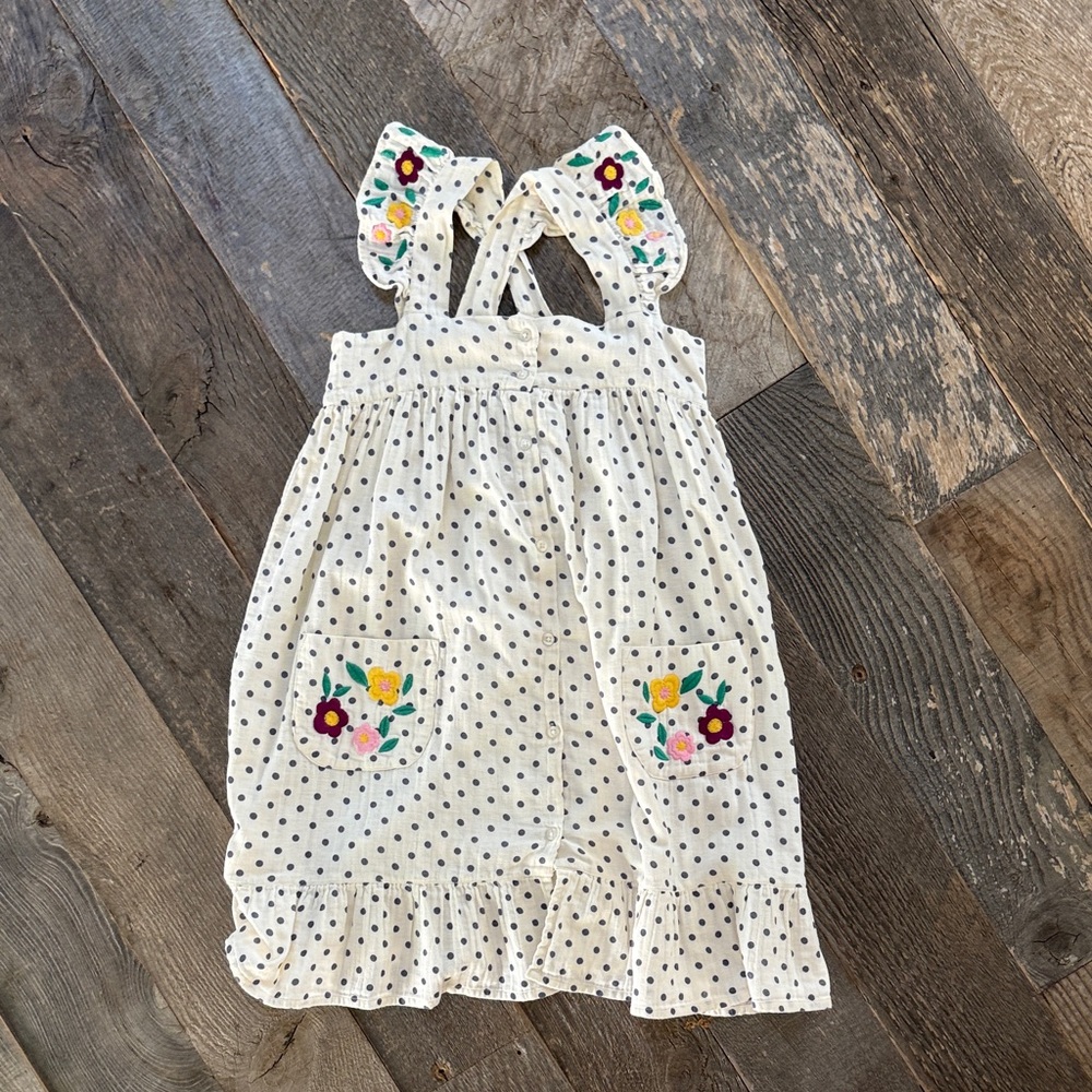 Bonton White Polka Dot Dress with Floral Accents